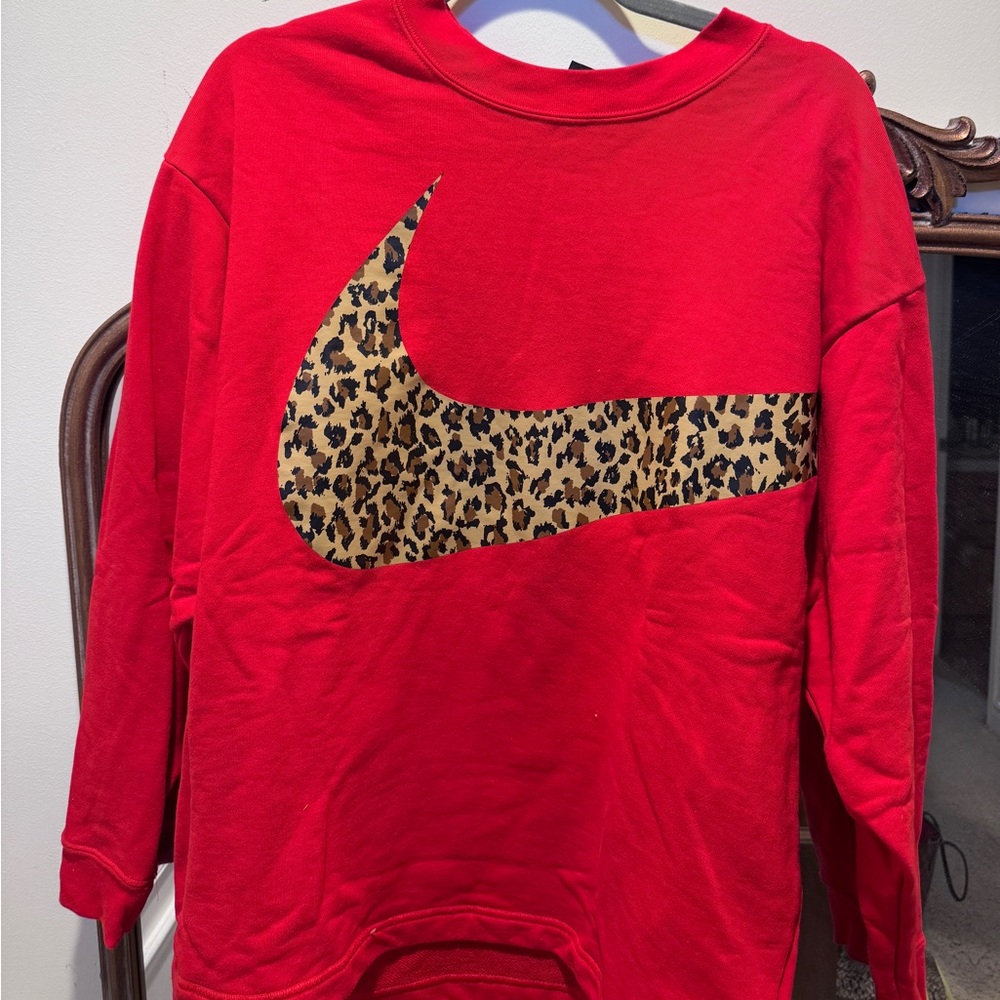 Nike Red Sweatshirt with Leopard Swoosh